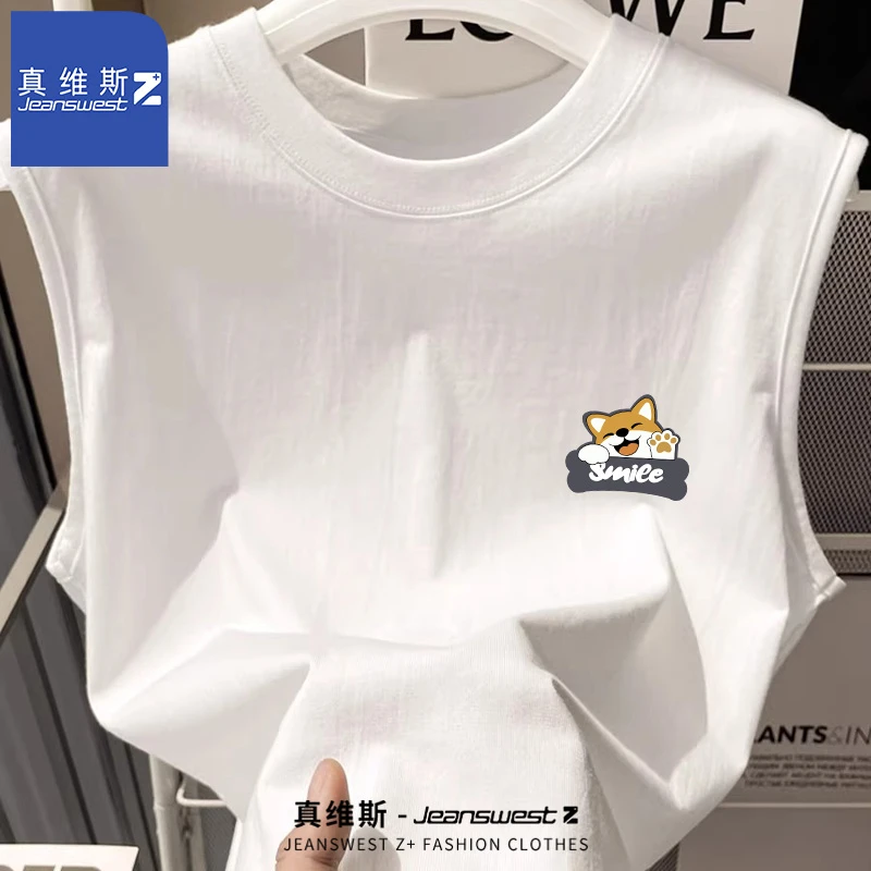 真维斯Z高中生篮球背心男春夏季宽松纯棉圆领无袖T恤简约百搭坎肩