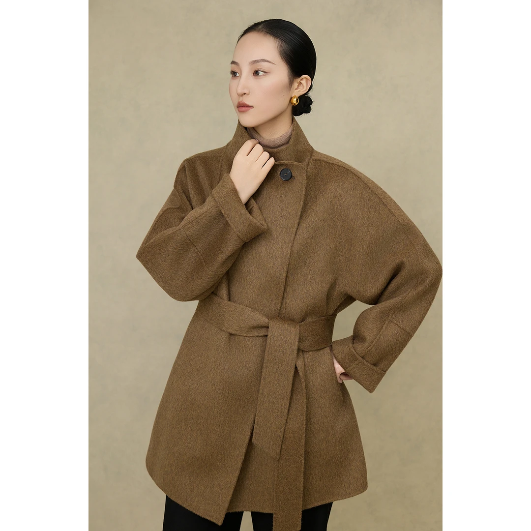 【CRANE】立领一粒扣秋冬新款羊毛羊驼绒大衣短款小个子神器时尚