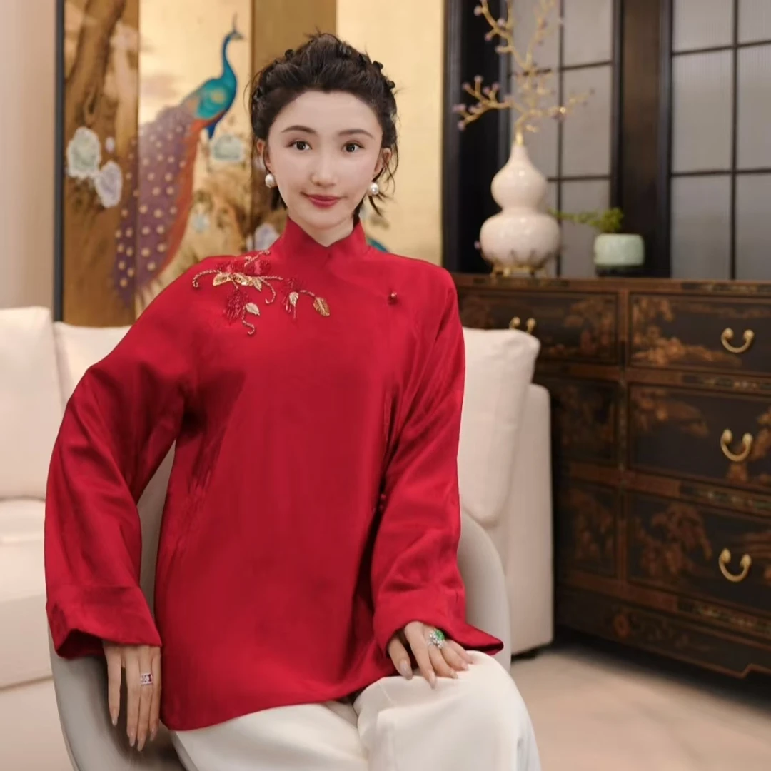 Betty Bairn【朱颜】高端系列新中式提花斜扣上衣24B-BW7630