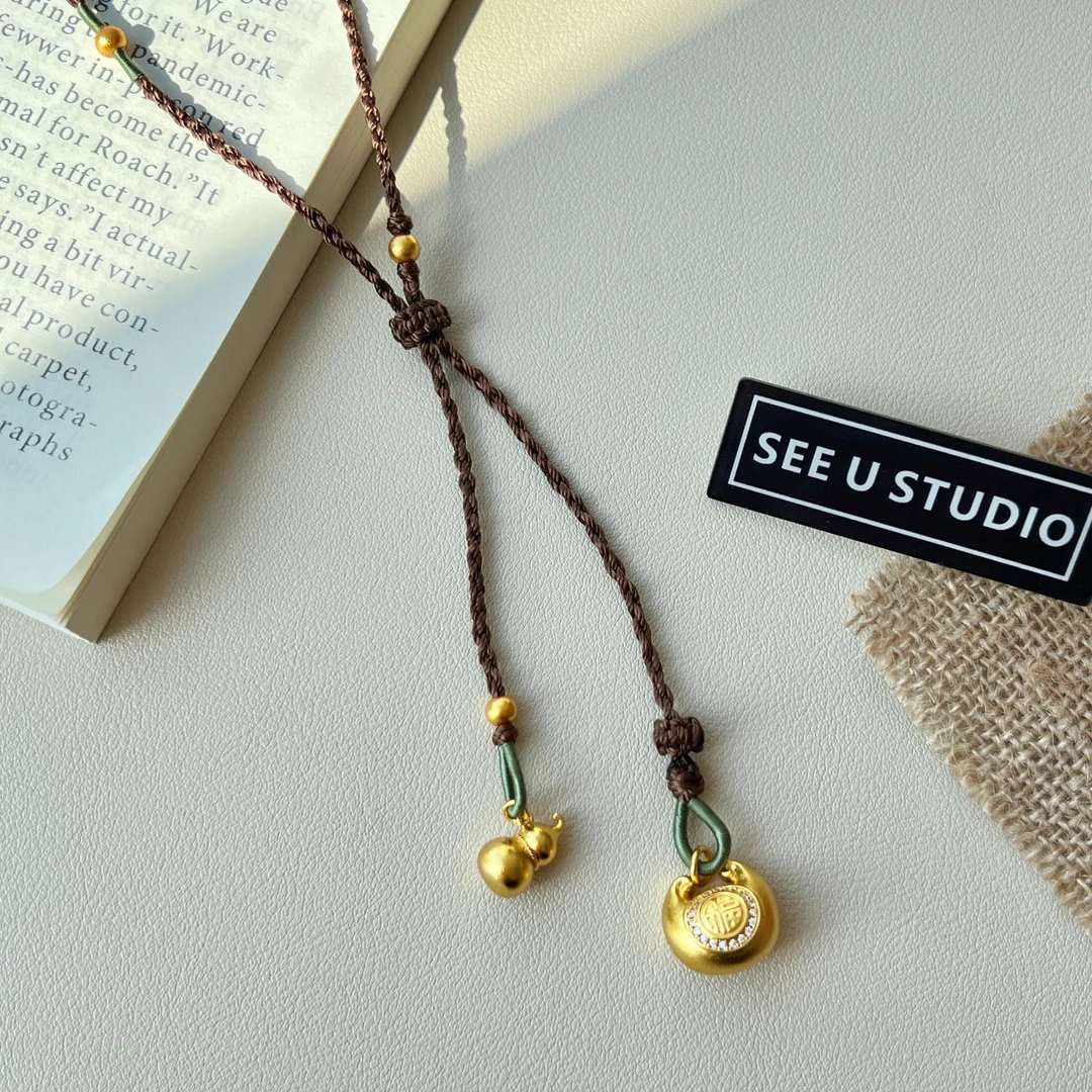 铜合金棉绳项链 时尚百搭小众【双福】项链