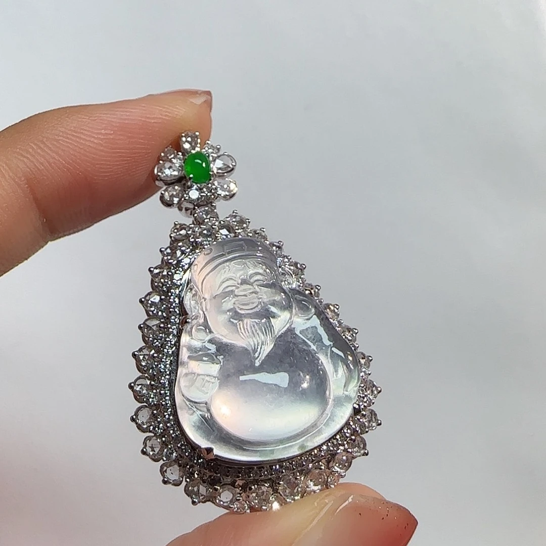 翡翠18K金镶嵌吊坠(不含链)米爷爷