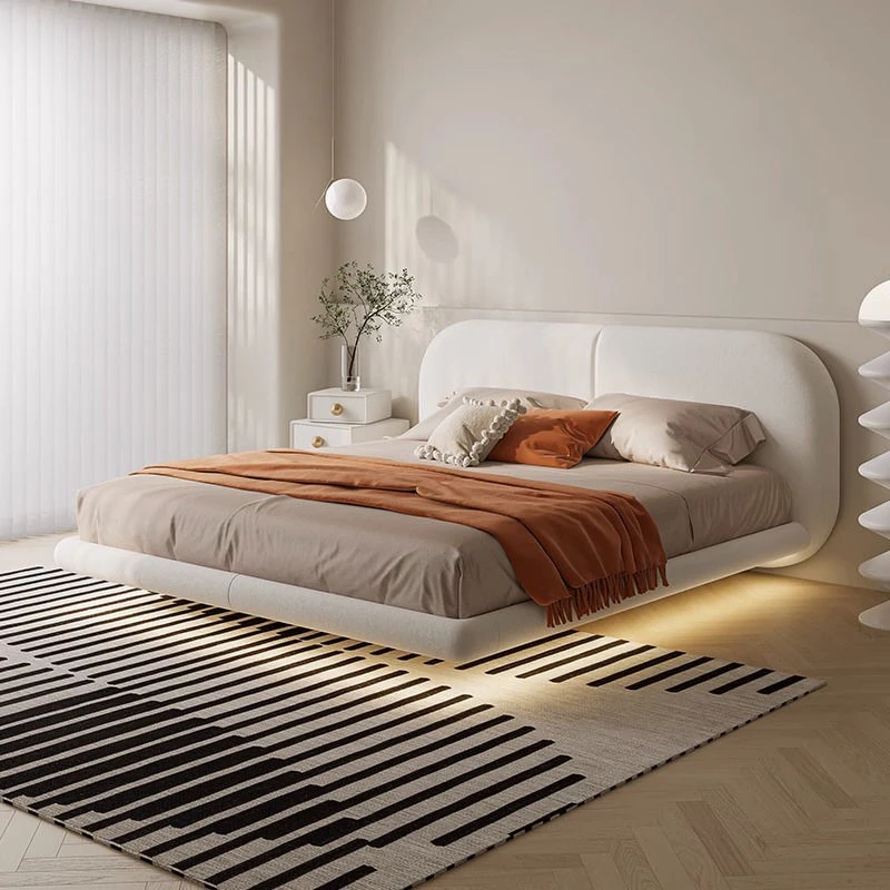 逸居良品家具奶油风大白悬浮床磨砂科技布艺床2025年新款双人床现