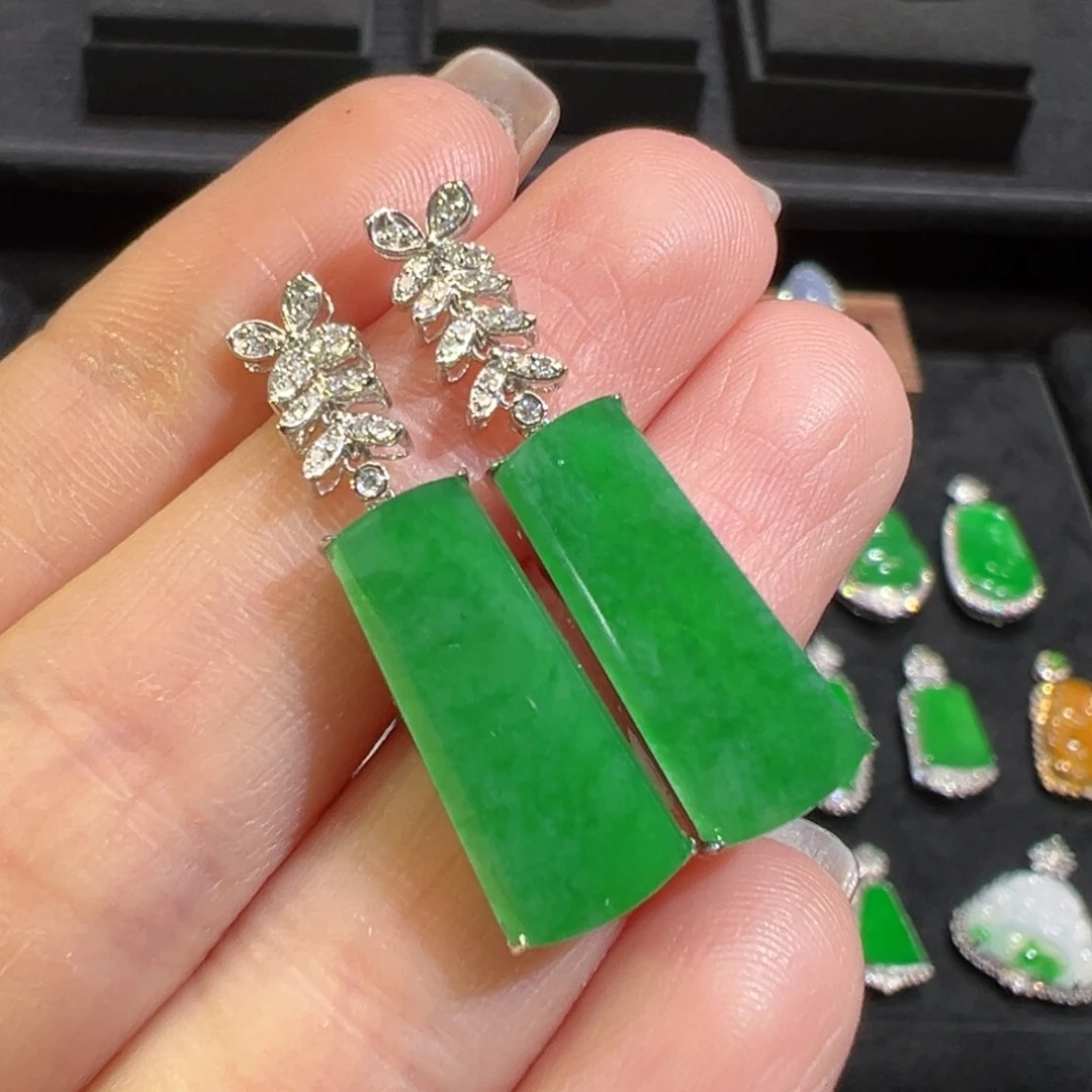 翡翠耳饰18K金镶嵌收到货48小时鉴赏期