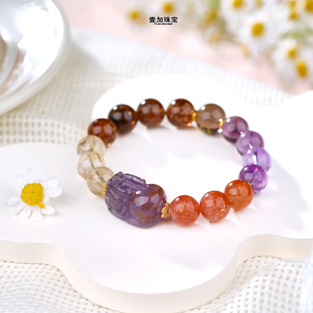 壹加师姐|手工设计紫钛px水晶多宝手串多样性发一7475n