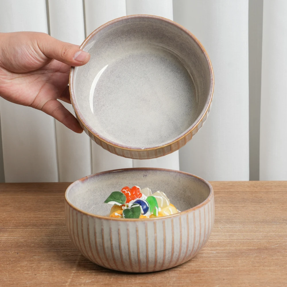 【瑕疵】菜碗釉下彩陶瓷碗窑变紫白浮雕高颜值汤菜碗家用D4B