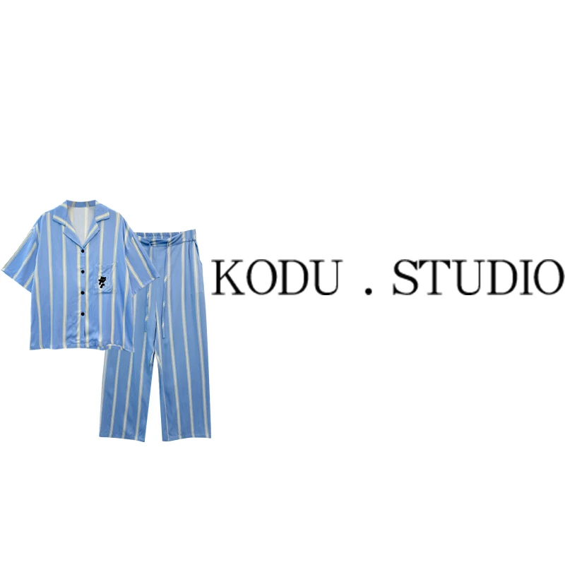 【刻度KODU】QI-5362情侣款柔软条纹撞色黑豹图案长短睡衣家居服