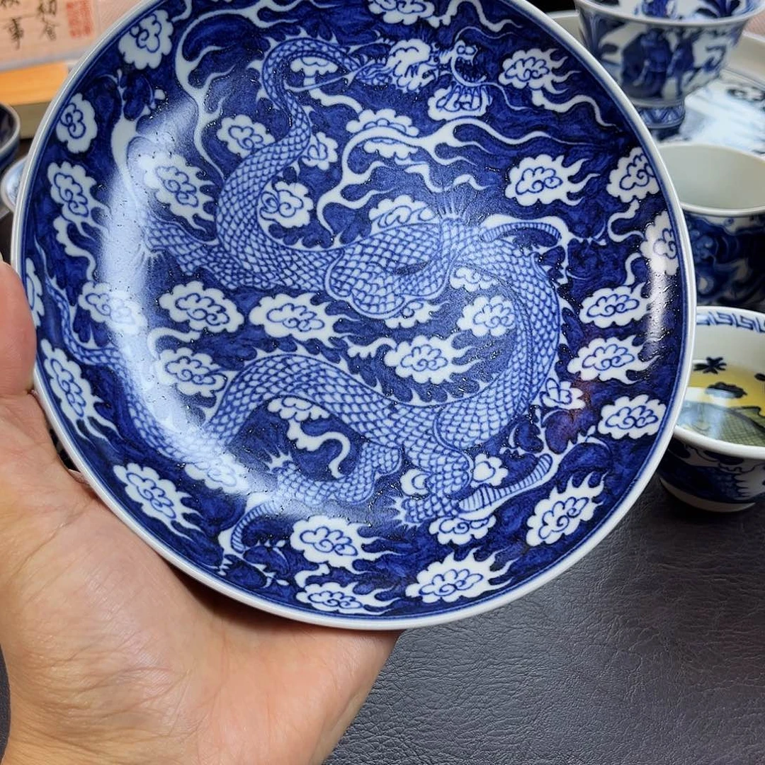 朝岚夕霞窑青花重工龙纹壶承全手绘原矿釉烧制
