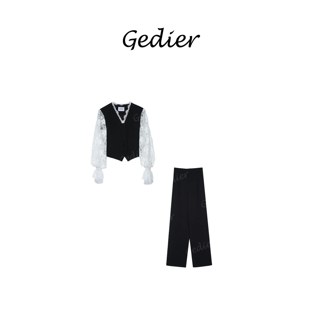 【歌蒂尔】2025春款欧若风蕾丝上衣+裤子两件套 DG510521Y