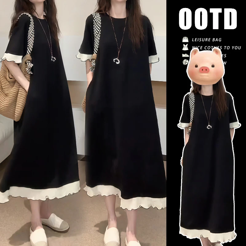 孕妇夏季连衣裙气质减龄短袖中长款裙子孕妇裙休闲显瘦宽松孕妇裙