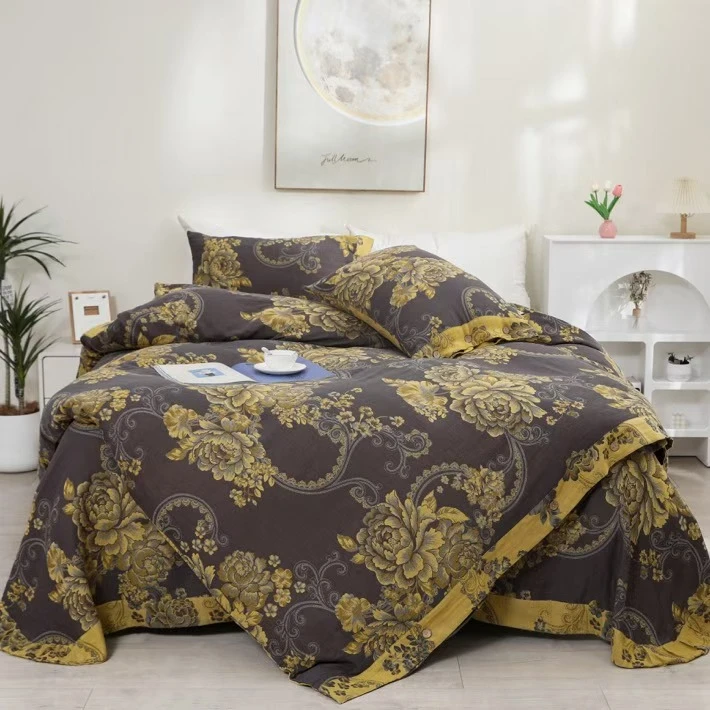 (被套)轻奢黑金系列2+2.3米纯棉双层有氧纱单条被套成人盛世牡丹