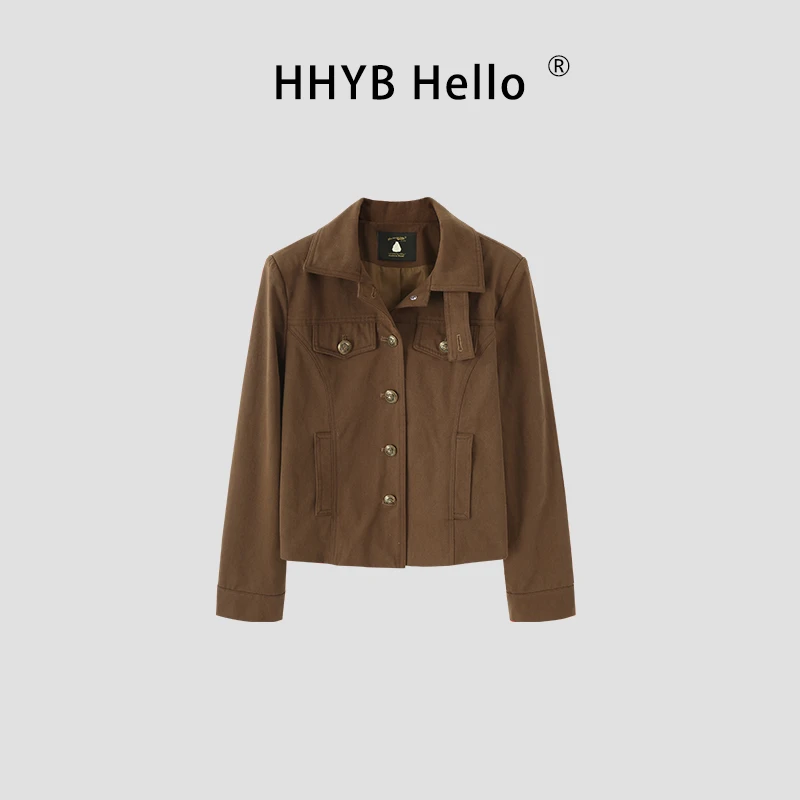 HHYB Hello【售完不补】摩登翻领蜡感工艺外套百搭工装风夹克H70034
