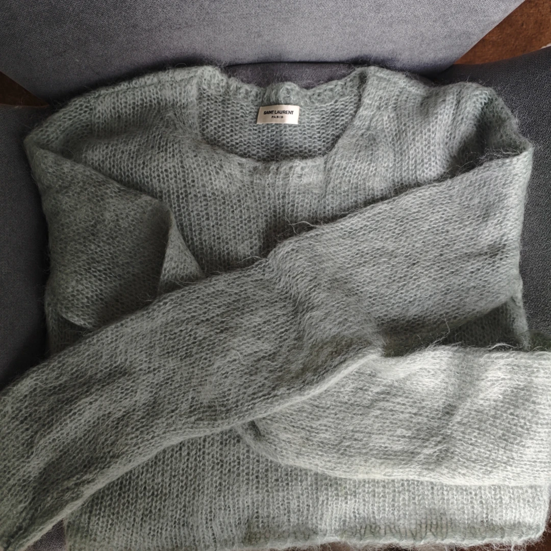 95新 YSL/圣罗兰 麦殿/羊毛长袖衫灰色XS码/250206VDYHR02