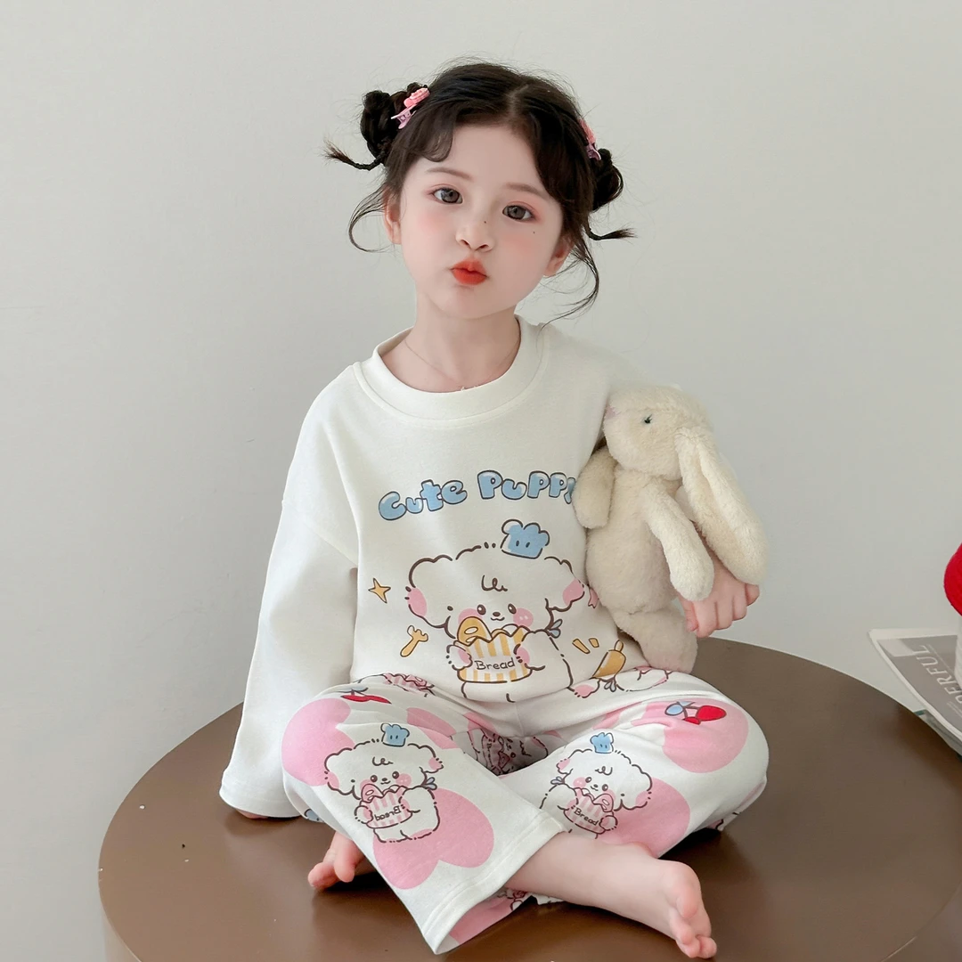 春秋季全棉女童家居服亲肤柔软A类纯棉2一3二4岁儿童睡衣套装分体