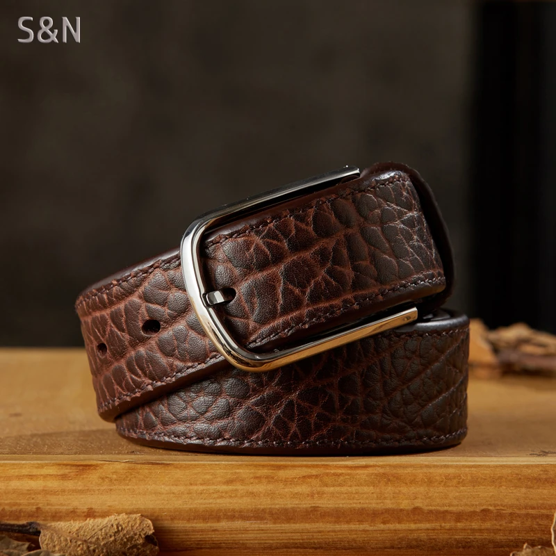 手工男士腰带头层牛皮不锈钢针扣皮带休闲百搭高档真皮牛仔裤带潮