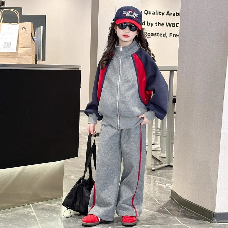 女童套装秋装2025新款洋气大童卫衣外套春秋6-12岁儿童运动两件套