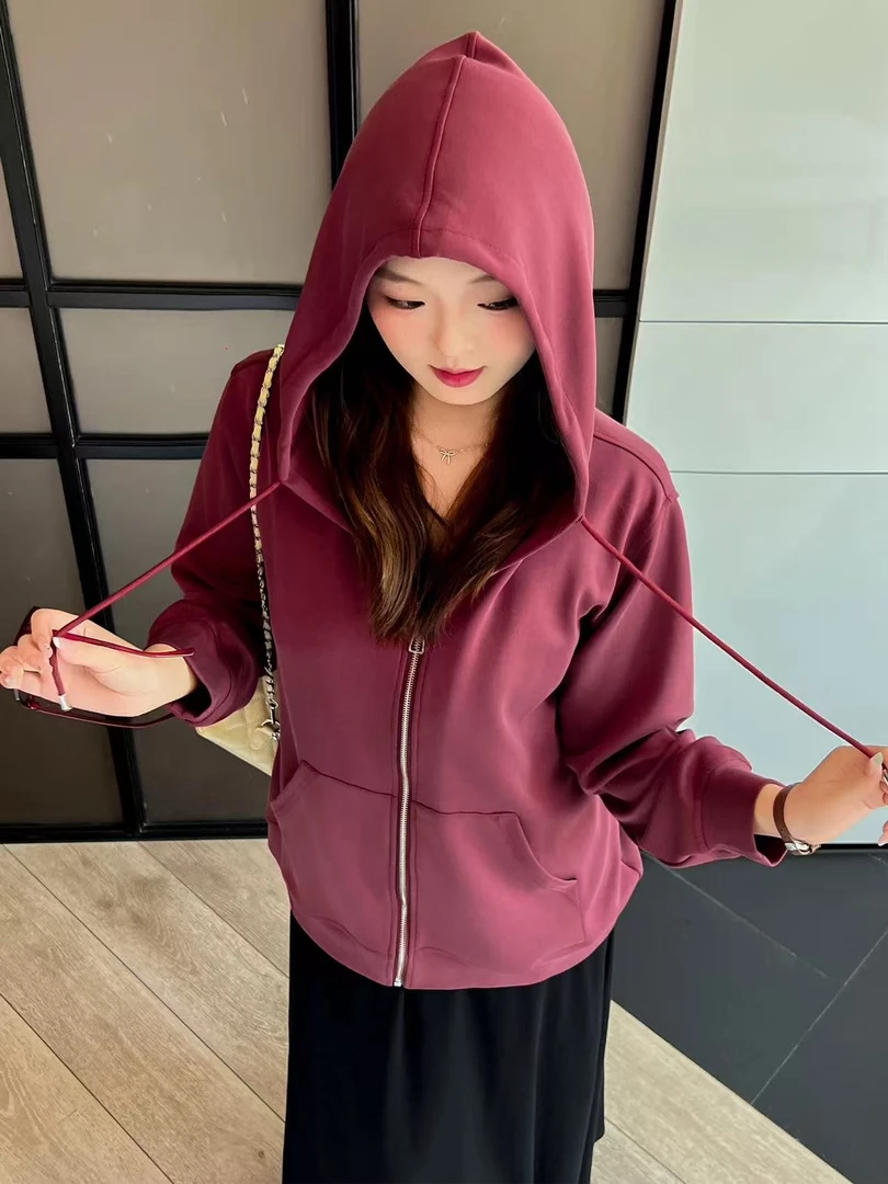 韩系慵懒显瘦正肩百搭卫衣长袖连帽
