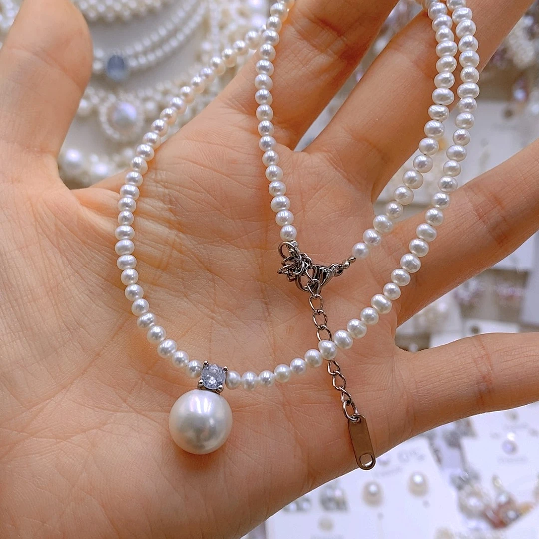 银S925镶嵌耳饰淡水珍珠