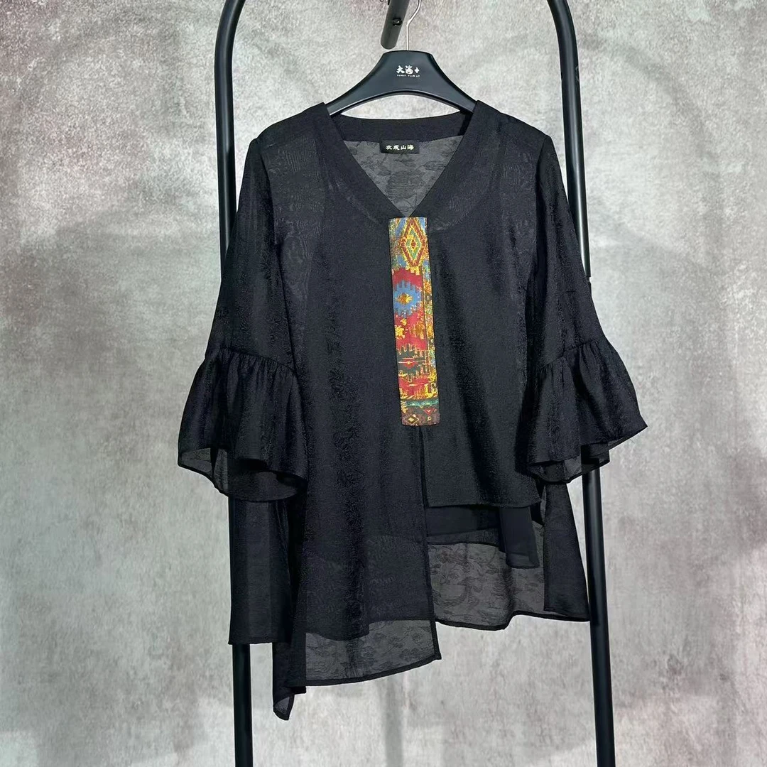 【焕夏墨晨】BF33136仲夏花园巴洛克不规则下摆花苞袖上衣