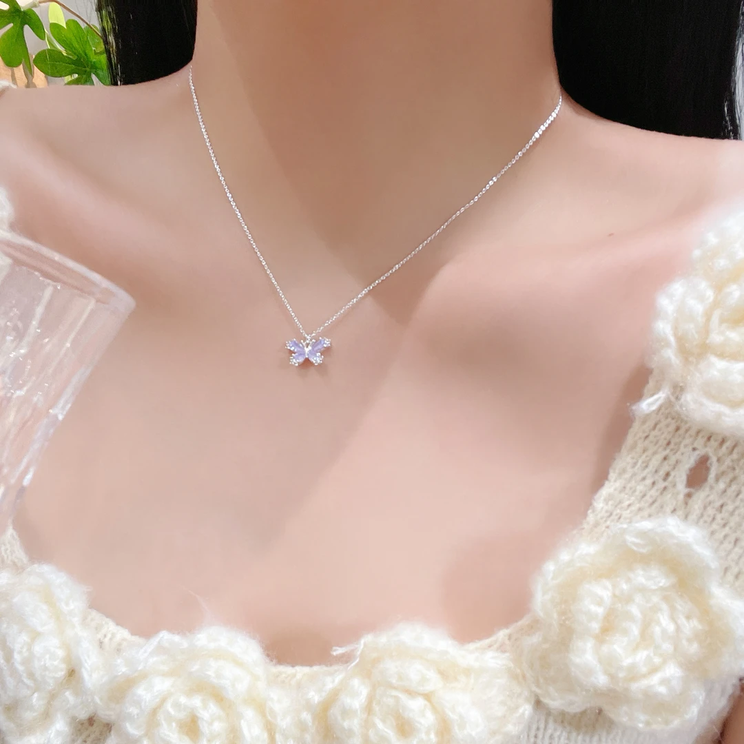 铜项链 GINIFIMOR 项链 a374  韩系小众百搭三色蝴蝶项链女锁骨链