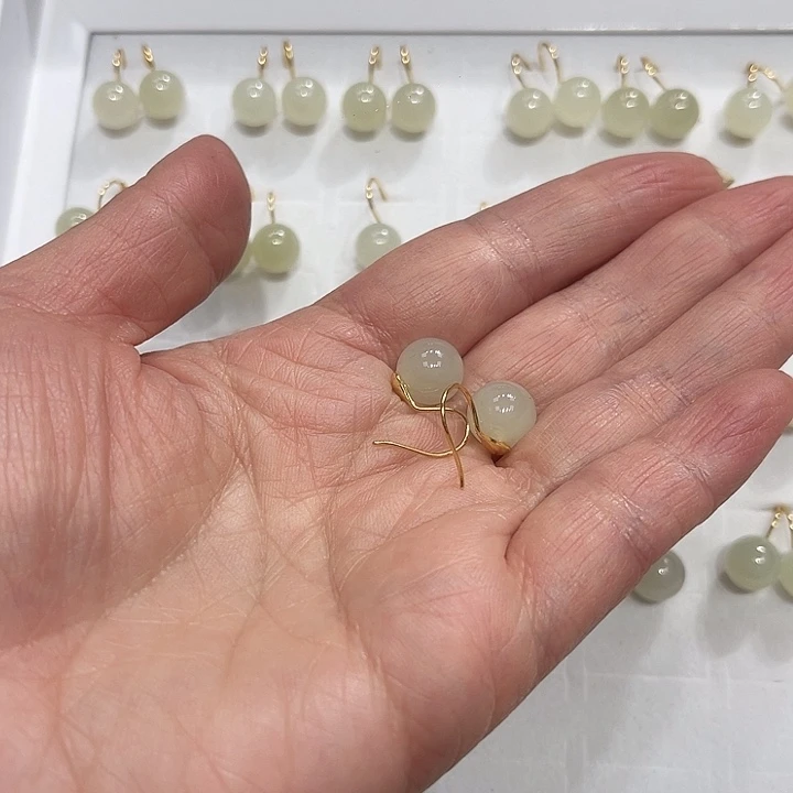 南红玛瑙耳饰银S925镀金镶嵌忙**叨