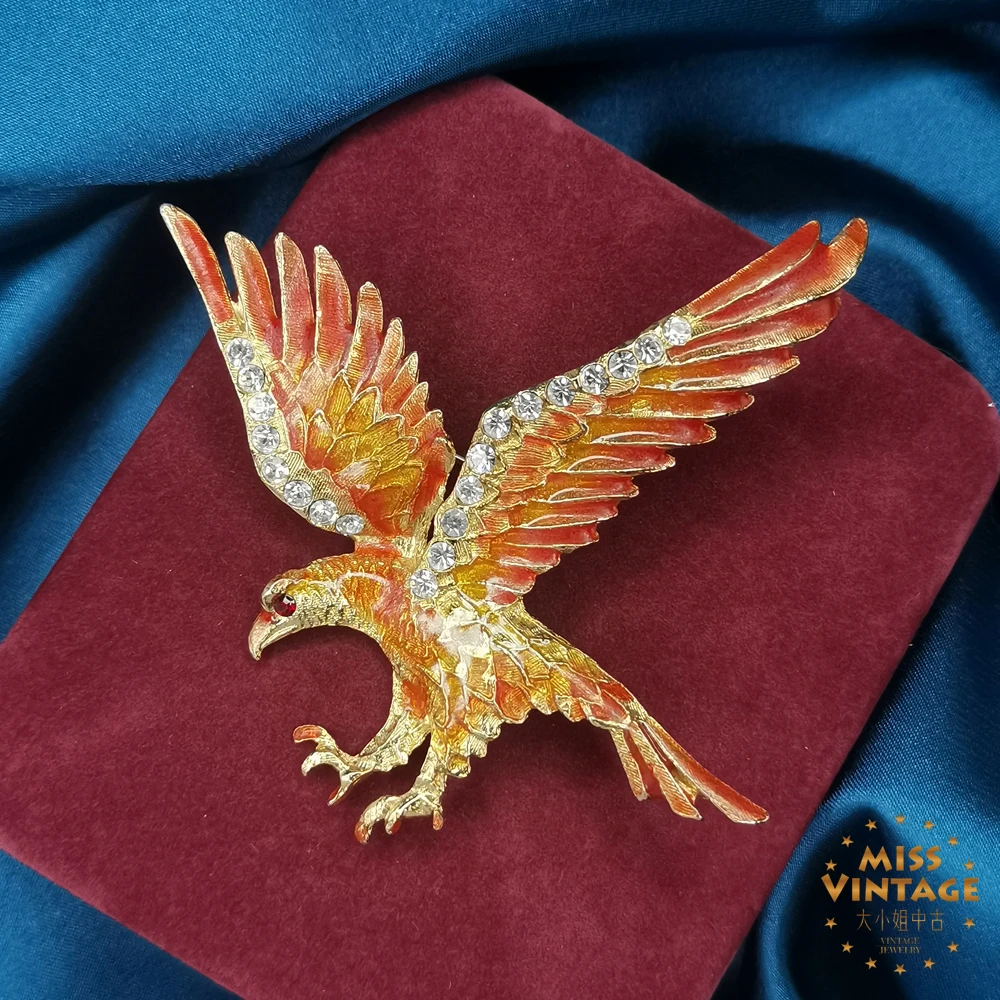 橙红珐琅飞鹰胸针[2503311-073]