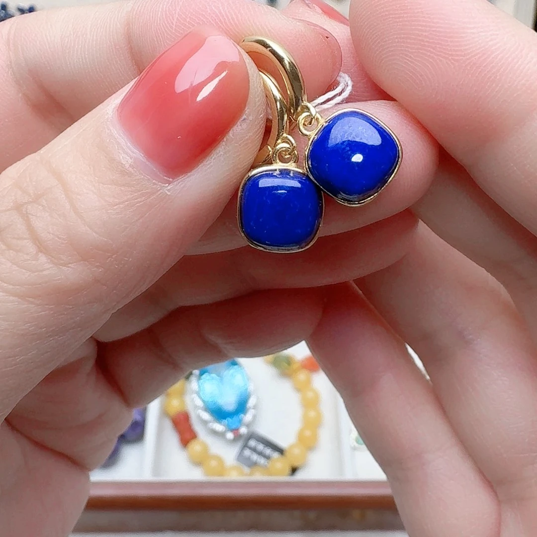 青金石耳饰银S925镶嵌耳钉785