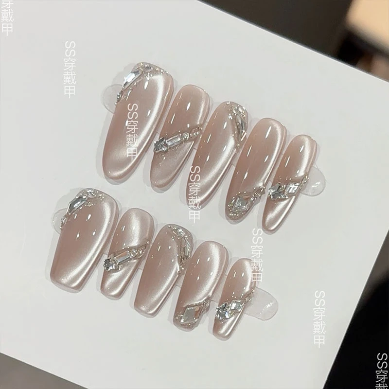 【月光潮汐】手工穿戴美甲猫眼美甲新款穿戴甲中长款短款可爱指甲贴