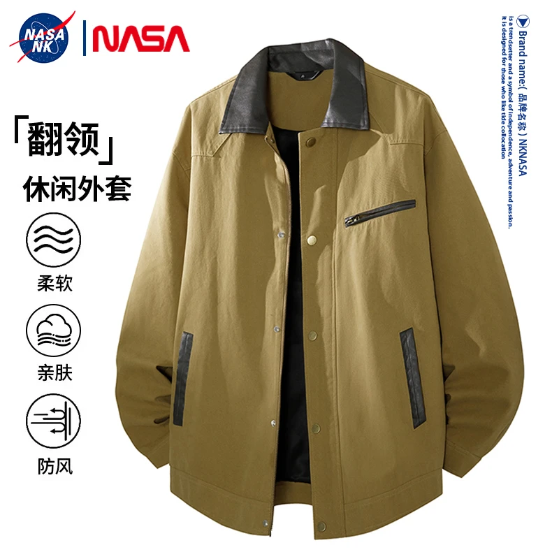 NASA联名美式复古翻领撞色工装外套男士休闲百搭青少年山系夹克潮
