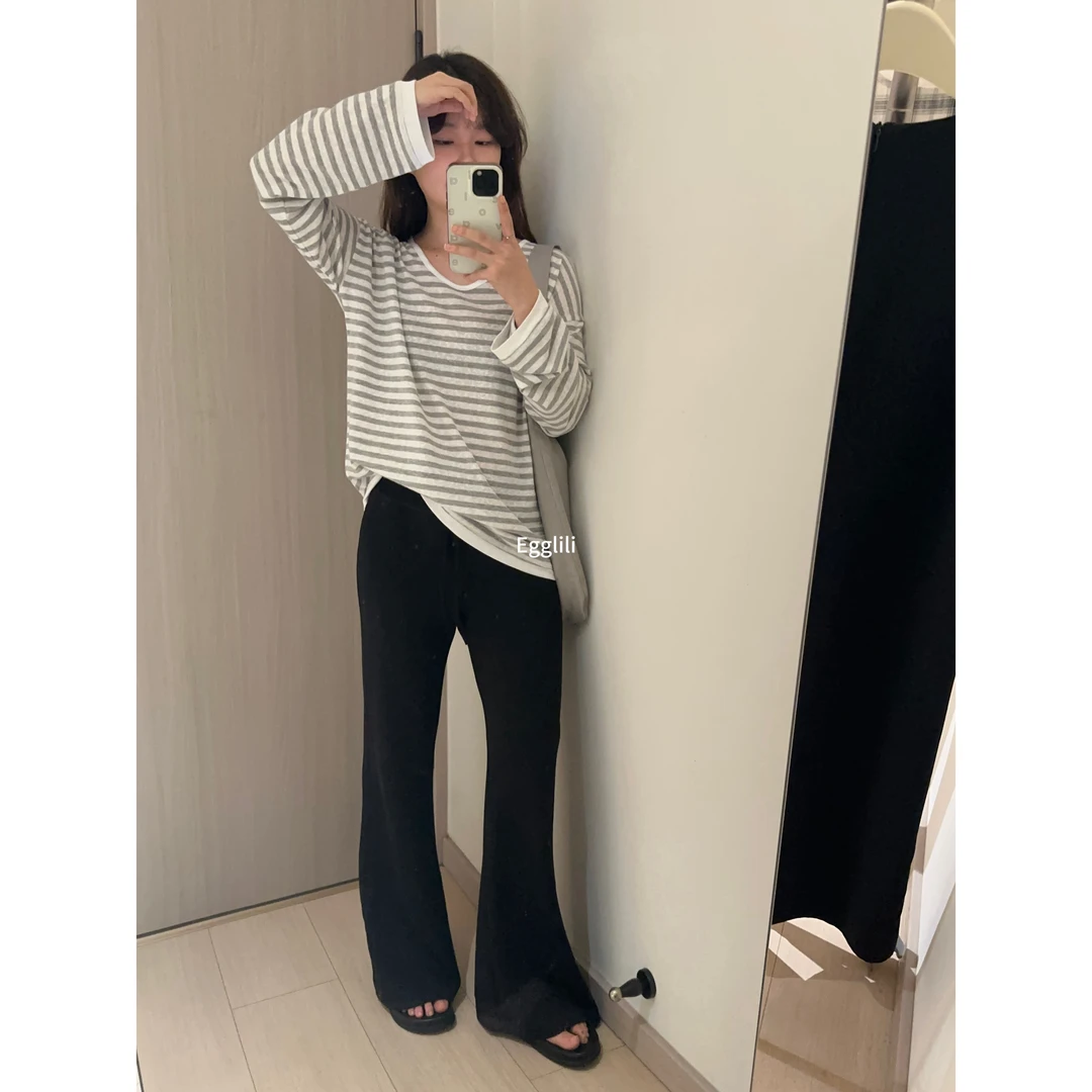 【v领条纹防晒】雪花棉慵懒长袖