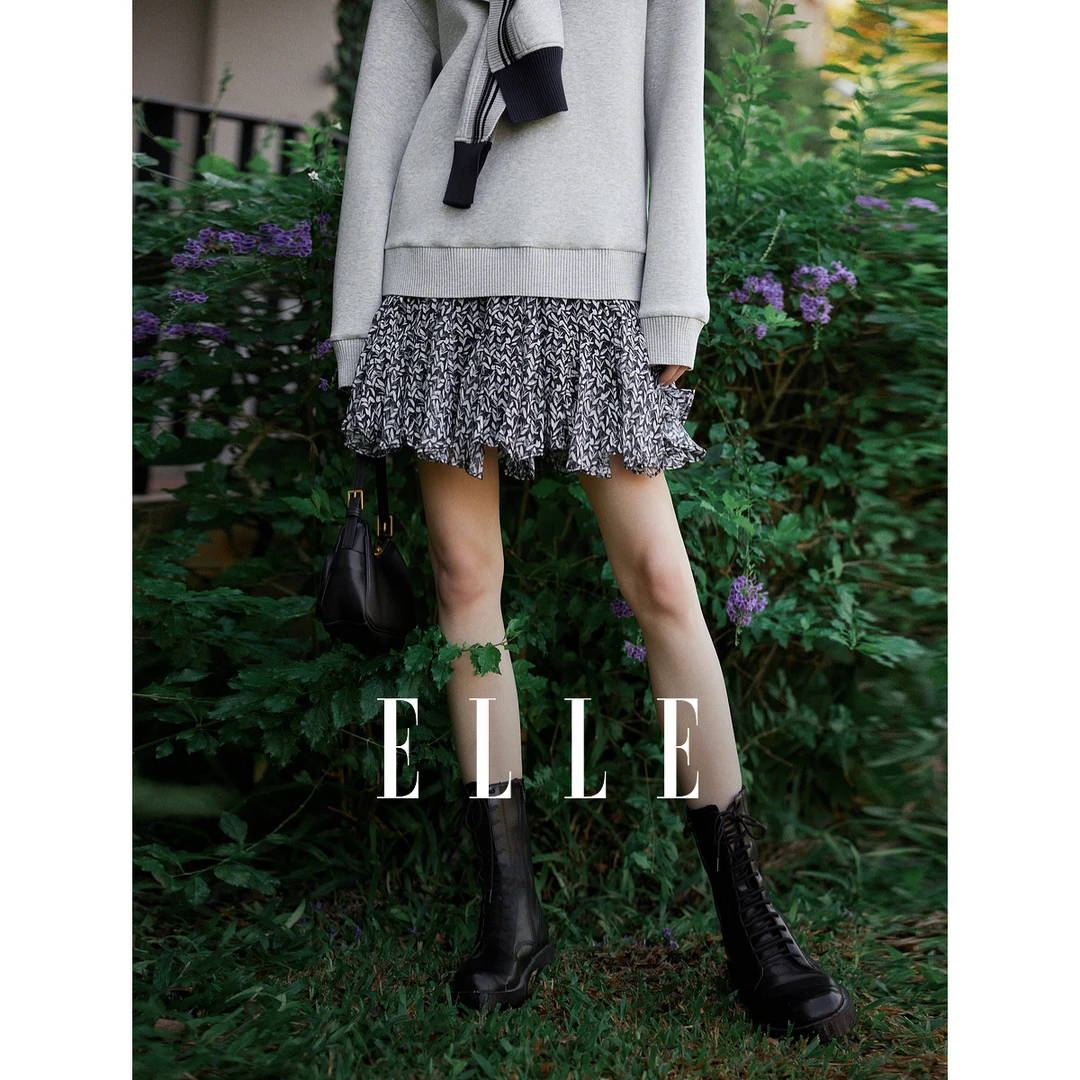 ELLE法式设计感松紧腰短裙女2025春季新款时尚小个子裙子EK50465