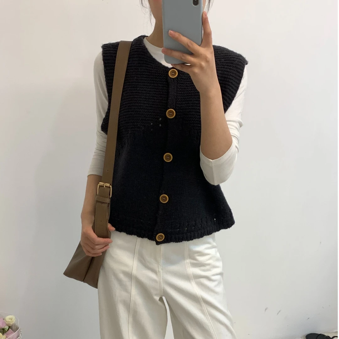 留季25S当日发韩国货243103圈圈羊毛马甲100%美利奴羊毛