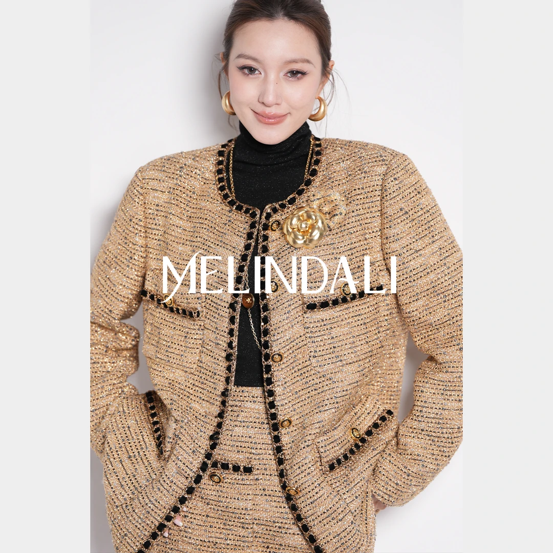 Melinda Li【名场面小香】黑标意大利Paoletti黑金小香外套半裙套装