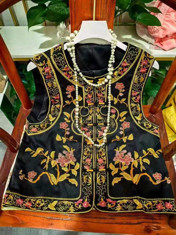 全刺绣 女款新中式高档春装复古重工刺绣爆款国风马甲民族风