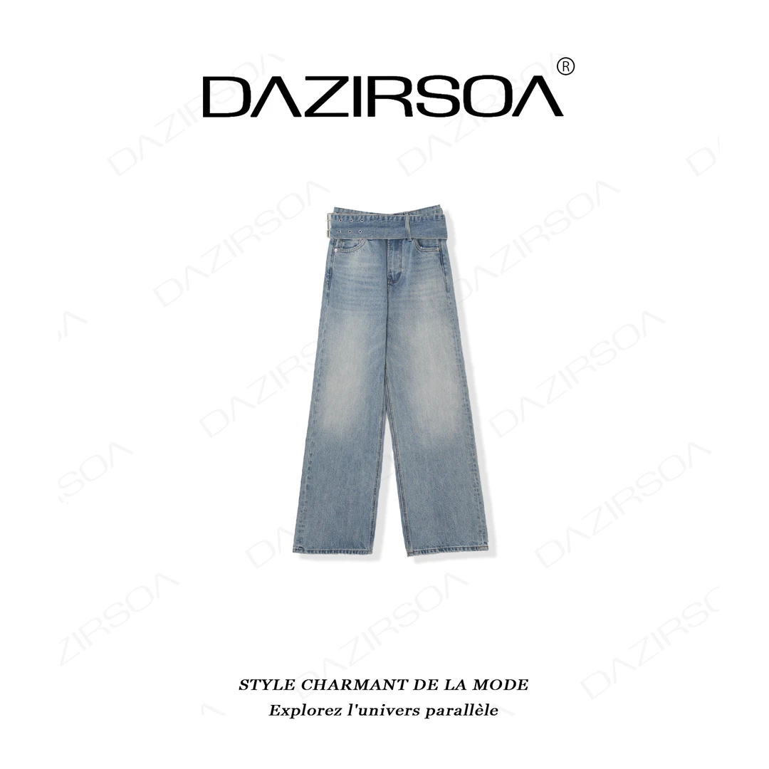 DAZIRSOA/达姿“自信展露”时尚百搭宽腰带宽松洋气阔腿牛仔裤 X076