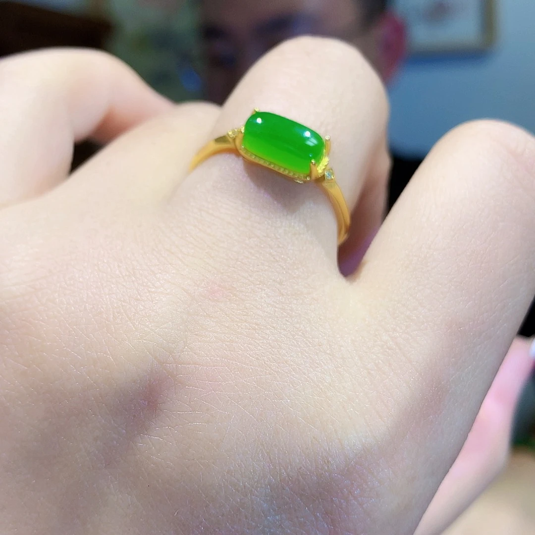 和田玉（碧玉）戒指银S925镀金镶嵌