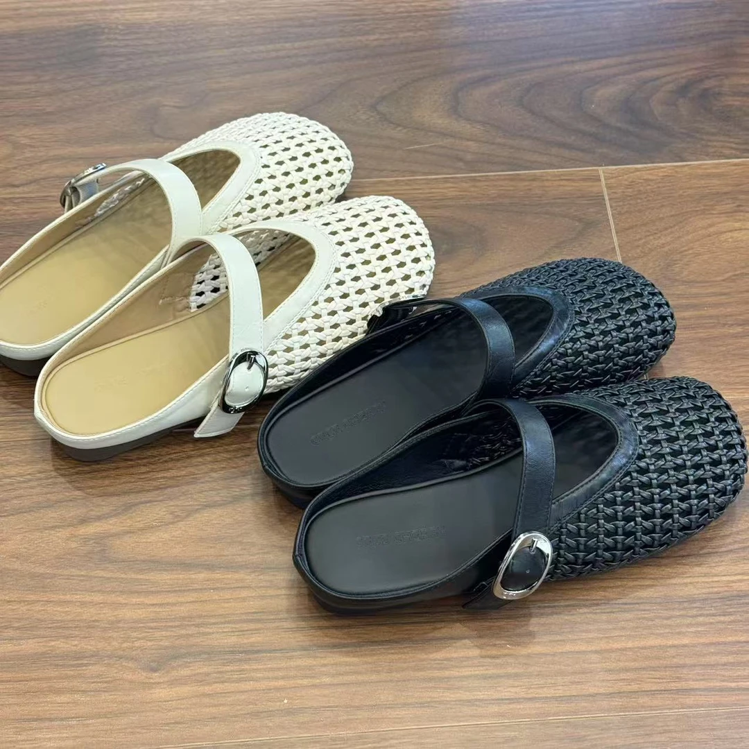 WANGNAFUSHI“编织软底拖鞋”透气镂空平底百搭舒适时尚