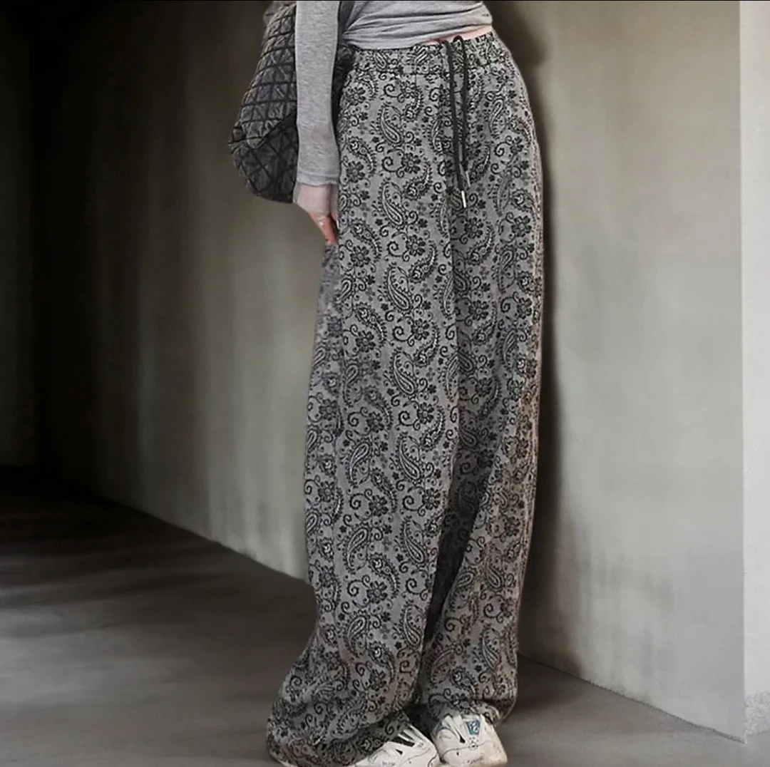 【现货原版破价福利+运费险】十三行爆款复古印花休闲高级直筒阔腿