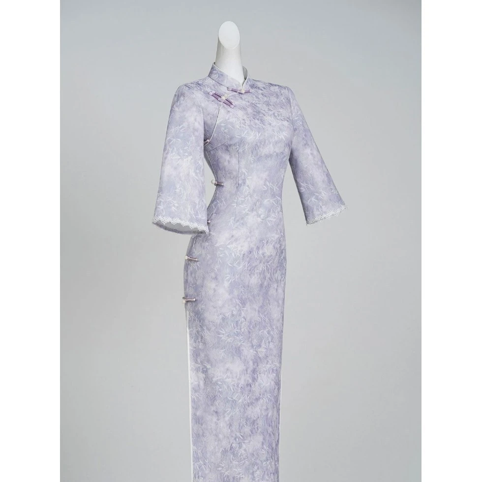 画报夫人国风紫色倒大袖旗袍苏州2025新款秋季连衣裙气质绝美漂亮