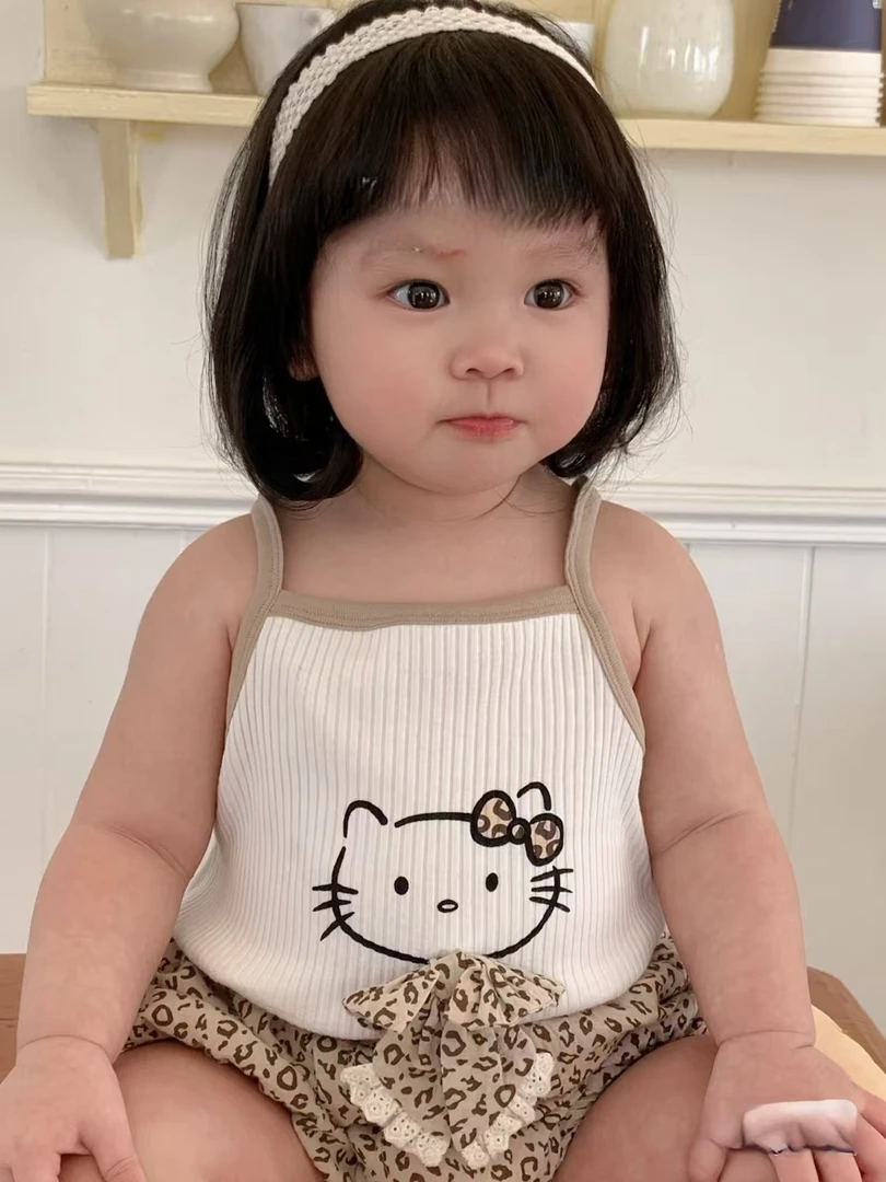 【夏款】女童豹纹套装吊带2025新款洋气短裤卡通宝宝夏季两件套外穿