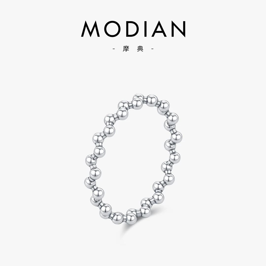 MODIAN/摩典 925银戒指 不规则串珠戒指女清冷感复古做旧食指戒