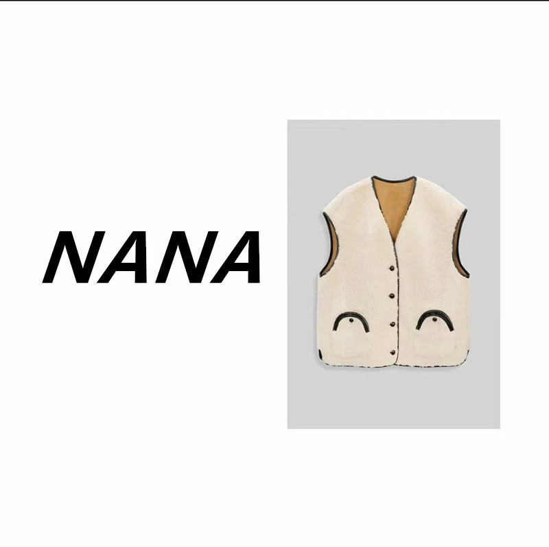 【NANA】暖栀     双面穿皮质边饰扣马甲MO358