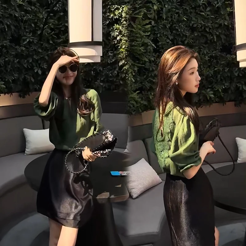 2025夏季小清新韩版法式文艺复古时尚上衣裹裙显瘦小众轻奢风套装