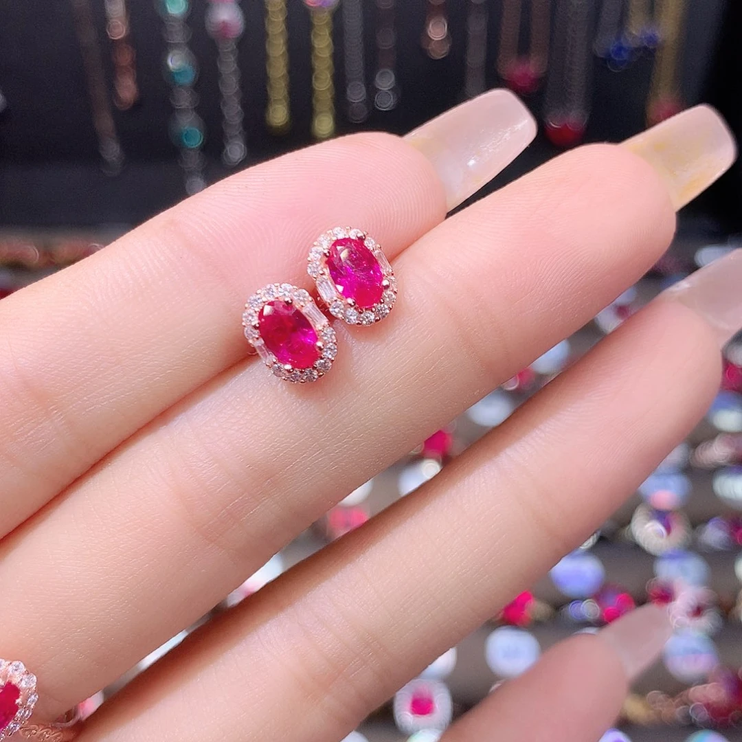 耳饰银S925镶嵌红宝石玫瑰金46