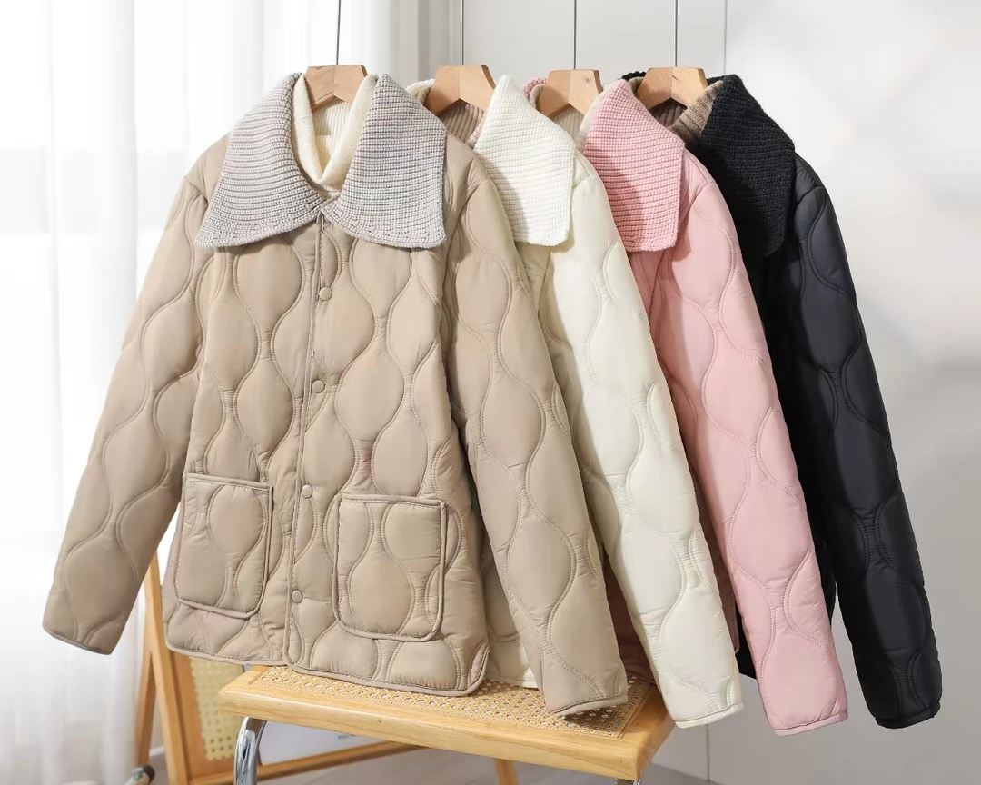 M1233短款棉服洋气耐磨秋冬棉衣女装毛衣领外套显瘦直筒