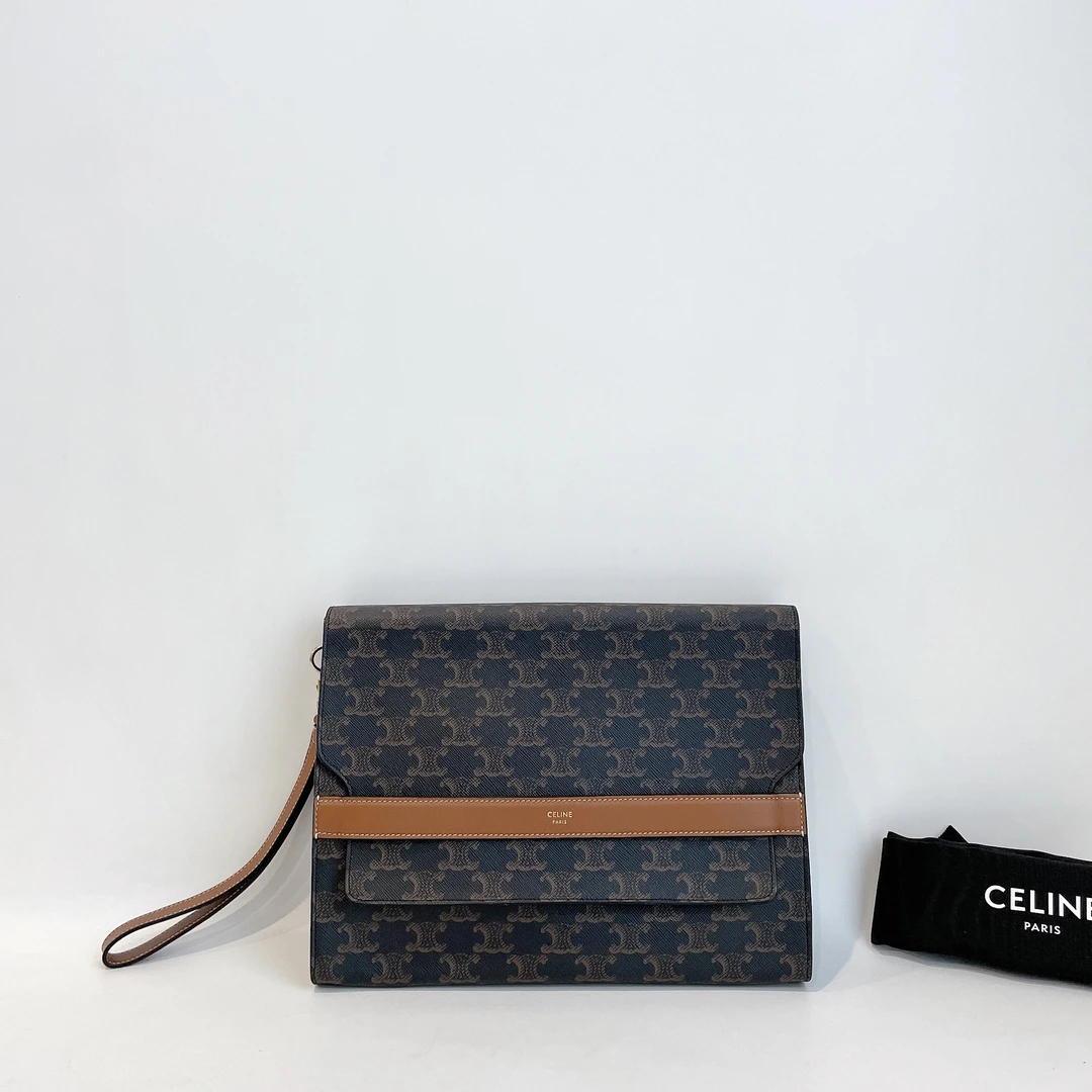 99新 Celine/思琳 老花凯旋门手拿包