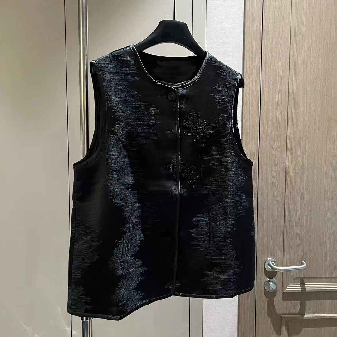 【大L】重磅外贸进口高奢重工设计师风百搭提花钉珠无袖马夹25856