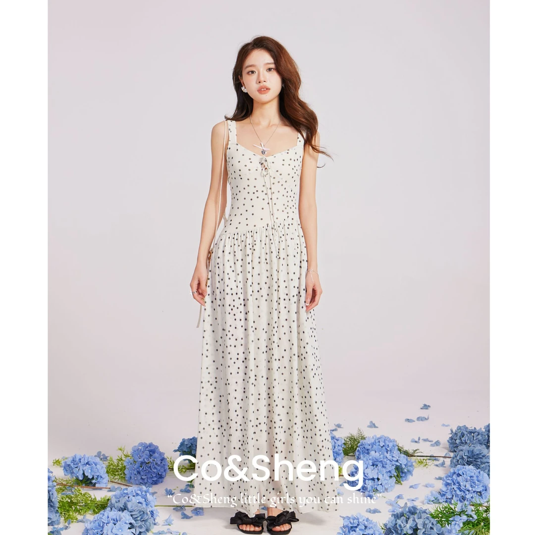 Breeze/COSHENG小个子夏季吊带连衣裙印花女欧若风气质波点碎花
