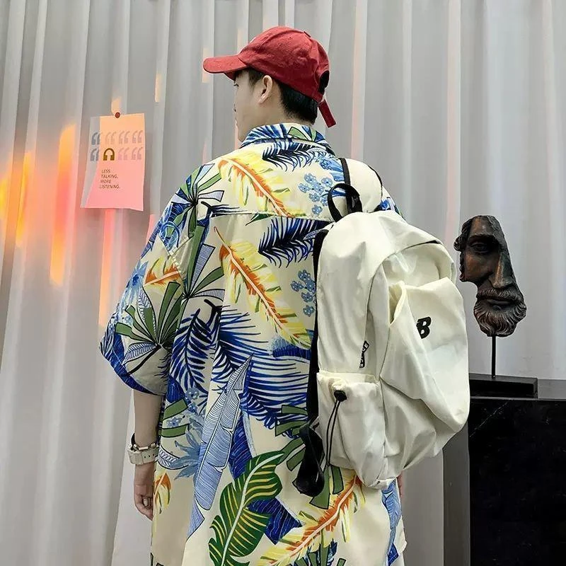 青少年新款夏威夷沙滩情侣花衬衣ins潮短袖男衬衫潮牌休闲港风街
