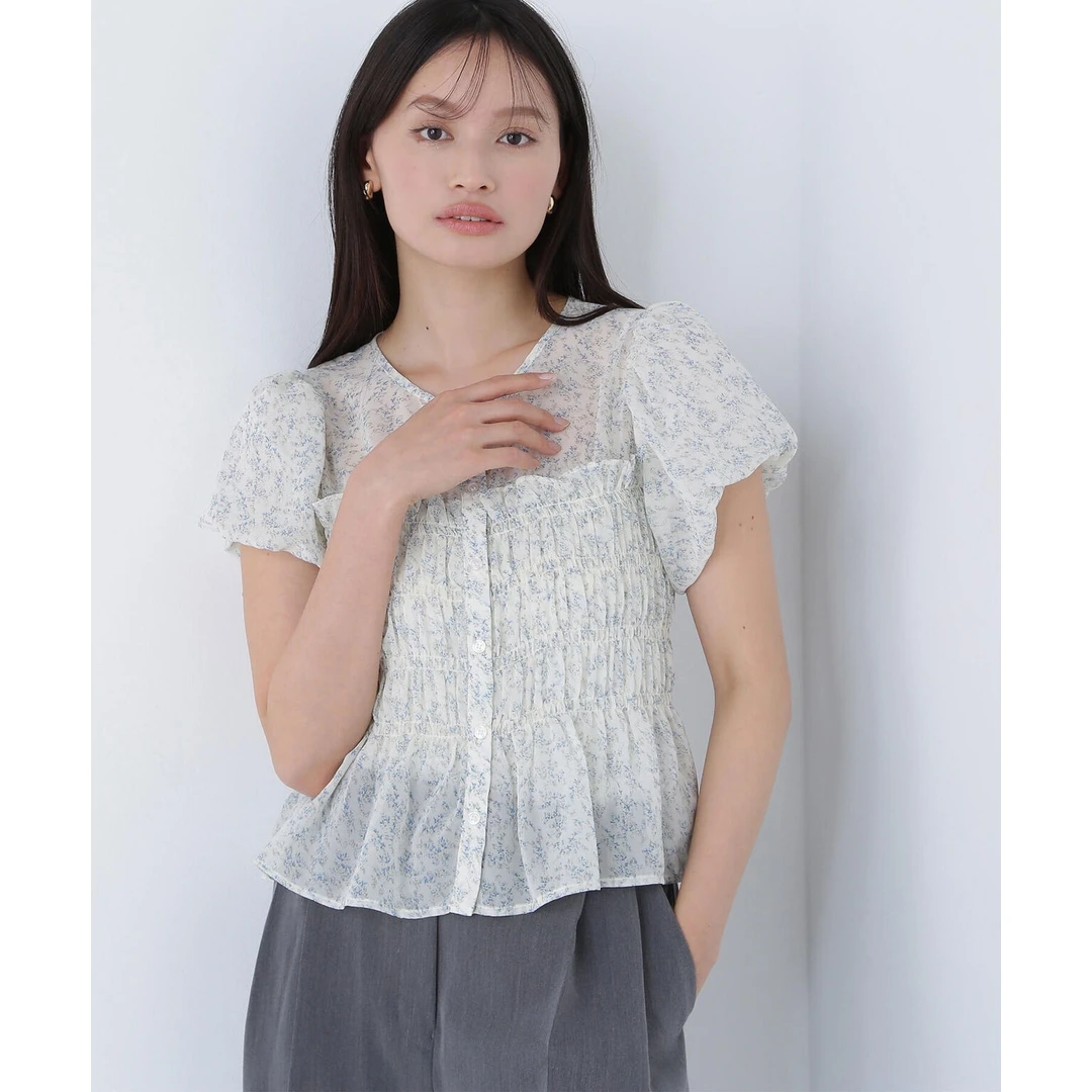 【表姐家】夏季新款 N 温婉纯欲甜美碎花荷叶边印花卉女上衣衬衫