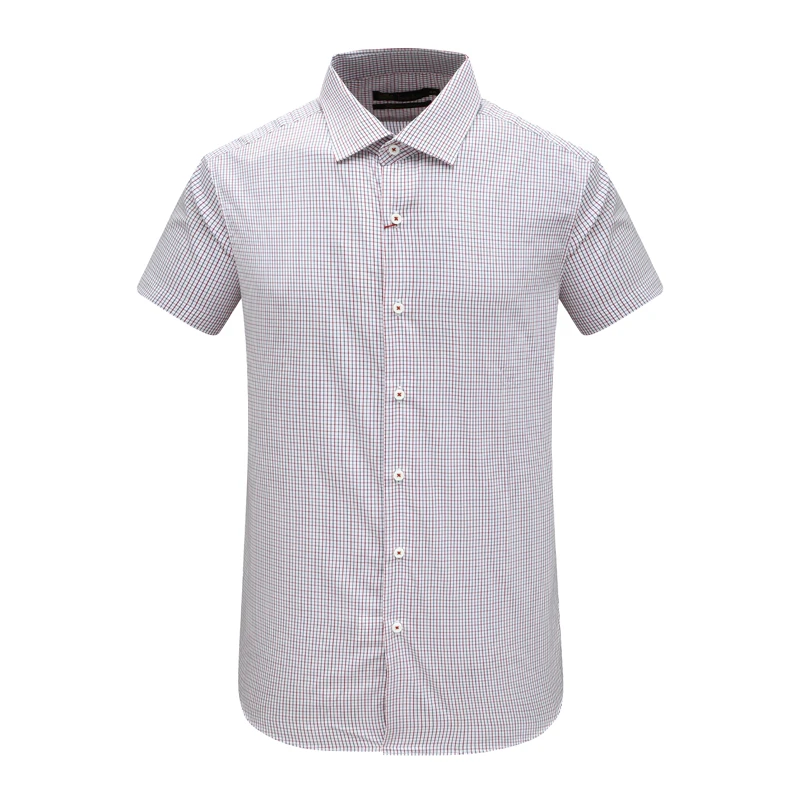 AB1536邦纳男夏季短袖衬衫 棉200`S休闲商务上衣红蓝白格时尚都市